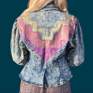 Vintage 90s Aztec Eagle Denim Blazer Southwestern